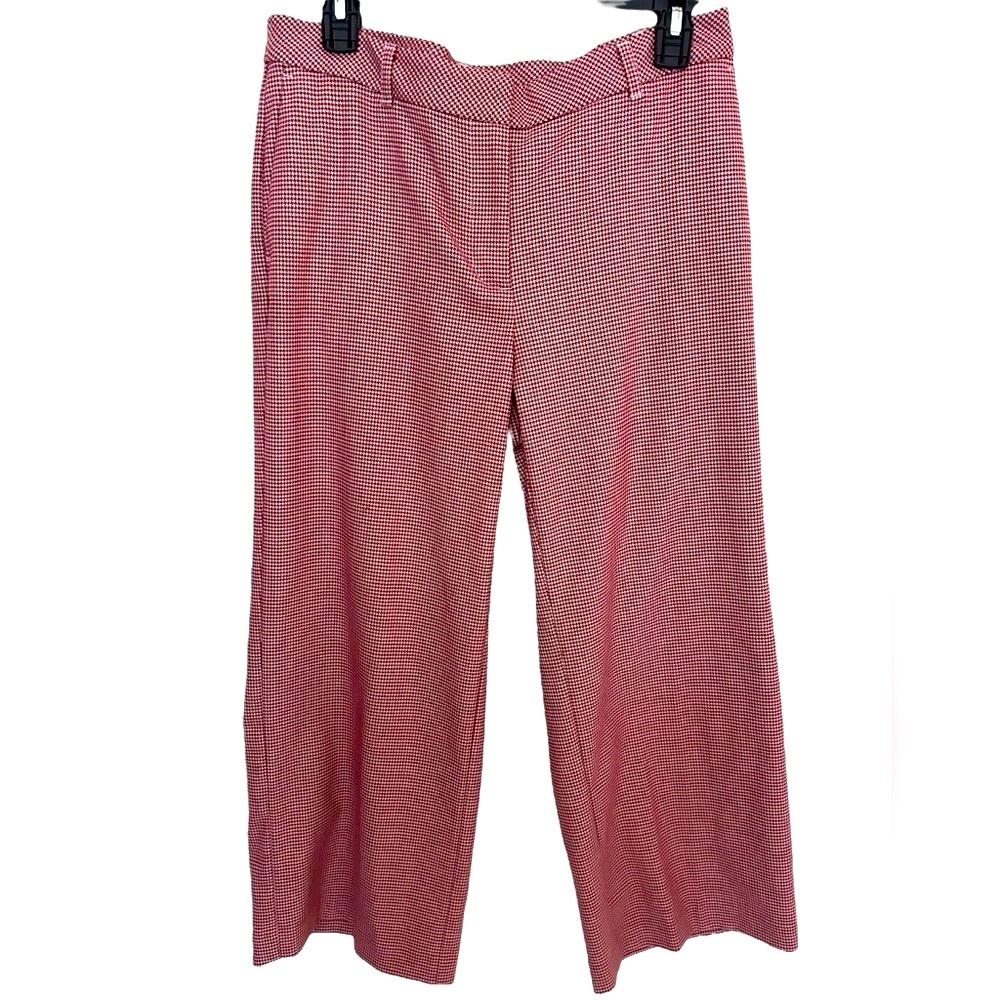 J. Jill Womens Pants Red Houndstooth Wide Leg Workwear Cropped Size 10